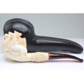 veche pipa Meerschaum. sculptura cinegetica. etui original. Turcia